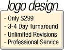 logo design - only $299; 3-4 day turnaround; unlimited revisions; professional service